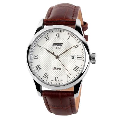 China Skmei Waterproof Men's Simple Leather Western Watches Brand Fashion Leather Top Leather Watch for sale