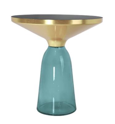 China Runxi Sebastian Herkner extendable style colored glass frame bell side table clear stained solid brass gold coffee table for sale