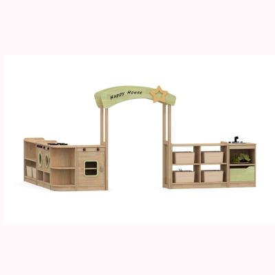 China Kindergarten solid wood furniture baby learning interactive game children's toy combination cabinet for sale