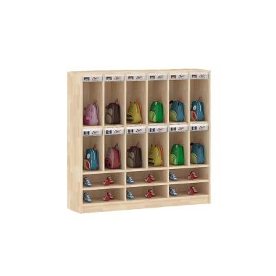 China Kindergarten furniture solid wood schoolbag cabinet toy cabinet wooden furniture zu verkaufen