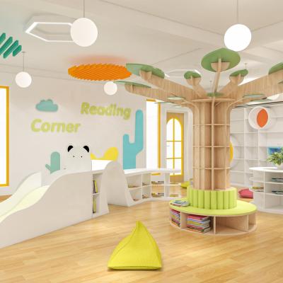 China Customized children plywood MDF material library room furniture set bookshelf for childcare and daycare reading corner room en venta