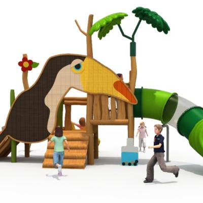 中国 Pre school outdoor play area activity wooden kids playground equipment with slide for children kindergarten 販売のため