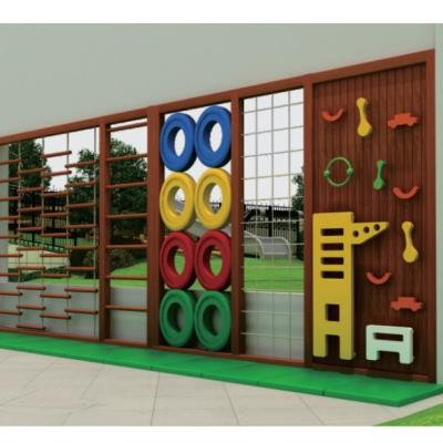 China Solid wood material preschool outdoor playground games kids outdoor climbing wall for kindergarten for sale