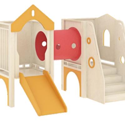 China Kids wooden playroom furniture set children indoor playhouse with slide for children early learning center for sale