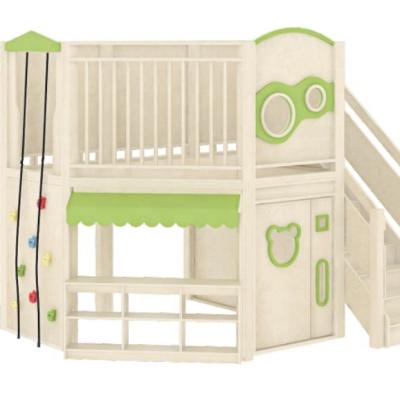 China Kindergarten school indoor playground equipment wooden loft play house with climbing frame and slide for kids for sale