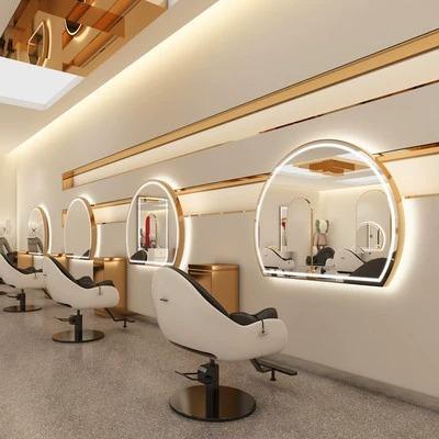 China Wall mounted luminous mirror Hair Gallery dedicated wall hanging with light, semi circular hot dye hair cutting mirror size 70*90 for sale