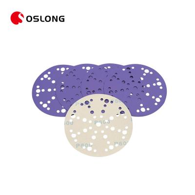 China Automotive Latex Paper 49 Holes Aluminum Oxide Sandpaper 400 Grit 6 Inch Ceramic Purple Sanding Disc for sale