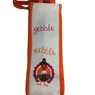 China Hot Selling Premium Reusable Thanksgiving Canvas Wine Wine Bag For Single Bottle for sale