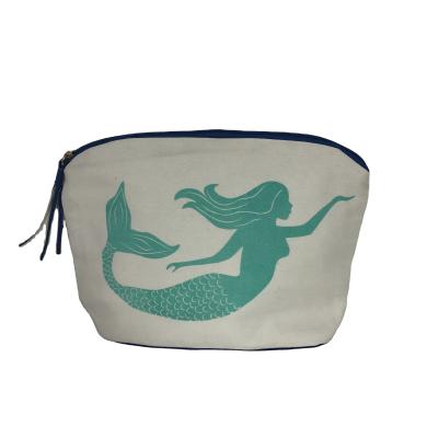 China Fashion Promotional Custom Discount Canvas Zipper Pocket Maximum Mermaid Pattern With PU Tassel Pull for sale