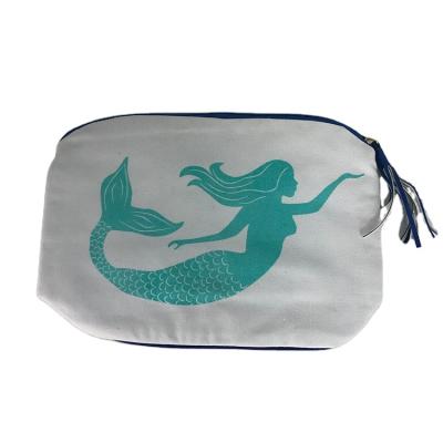 China Low MOQ Logo Mermaid Jewlery Make Up Organizer Custom Fashion Canvas Pouch With Zipper for sale