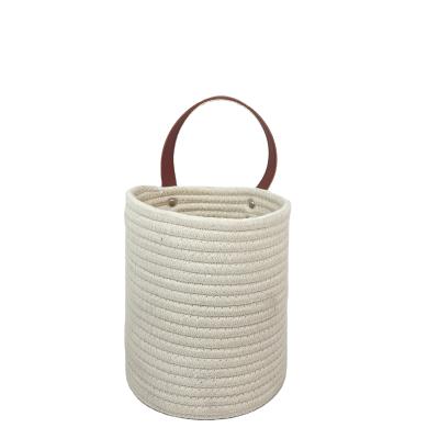 China Factory Direct Sale Minimalist Handmade Cotton Rope Wall Hanging Planter Indoor Quilted Basket for sale