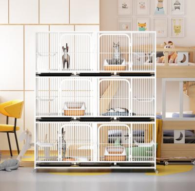 China Sustainable Folding Partially Enclosed 3 Layers Plastic Bottom Steel Pet Cages Breeding Cage Cat Cage for sale