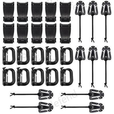 China 30 Pcs Molle Bag Backpack Vest Belt D Clip Grimloc Locking Elastic Gear Clip Web Dominator Strings Tie Management Tool Buckle Backpack Clip for sale