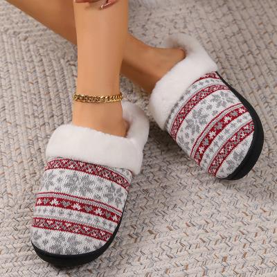 China Fashion Trend 2023 Christmas series new knitted fabric non-slip warm comfortable home outdoor leisure cotton slippers for sale