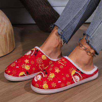 China Fashion Trend 2023 Christmas hot winter men and women indoor and outdoor leisure warm red plush slippers for sale