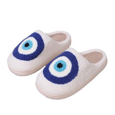 China Fashion Trend 2023 autumn and winter hot fashion warm  plush rainbow moon clock eyes pattern slippers for men and women for sale