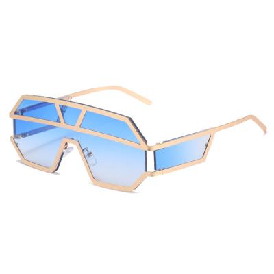 China Fashion Sunglasses Best Selling One Piece Metal Frame Oversized Colorful Blue Yellow Lens Trend Sunglasses UV400 Luxury Glasses for sale