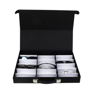 China Black Cardboard Factory Optical Glass Suitcase 18 Slot Portable New Eyewear Storage Glasses Display Box for sale