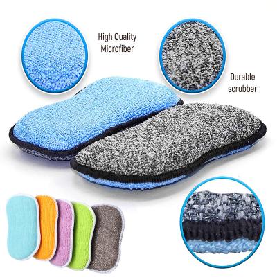 China Sustainable Multipurpose Kitchen Microfiber Scrub Sponges Dishes Scouring Cleaning Pads for sale