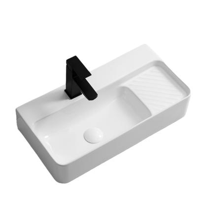 China Hot Sale Modern Sanitary White Rectangular Toiletries Countertop Ceramic Bathroom Sink Hand Basin Sink for sale