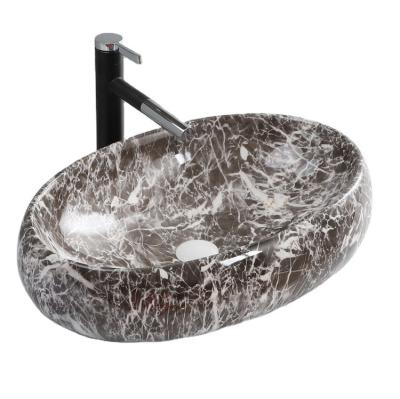 China Modern Premium Art Basin Sanitary Ware Ceramic Oval Hand Wash Basin Gray Marble Bathroom Sinks For Hotel for sale