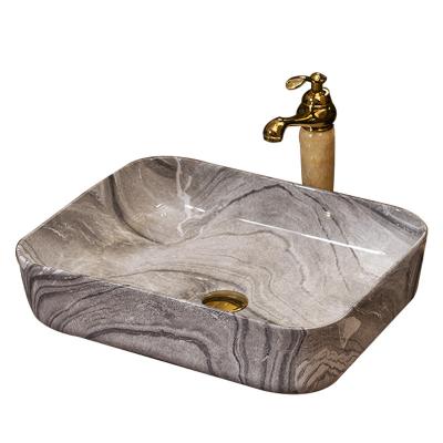 China Rectangular Sink Art Wash Basin Simple Fashion Design Gray Marble Bathroom Vaniti Modern Wash Vessel for sale