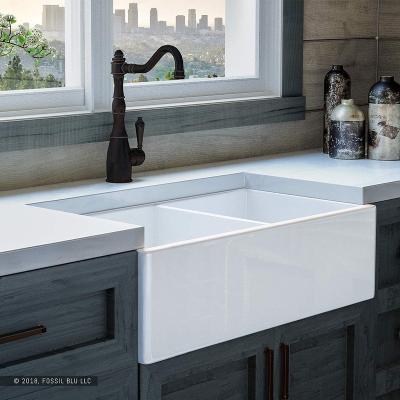 China Modern Cheap Prices Wholesale Commercial Ceramic Double Bowl Kitchen Sink Farmhouse Corner White Kitchen Sink for sale