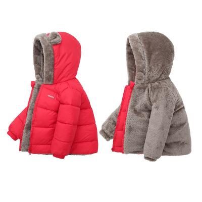 China Baby Boy Girl's Hooded Double Breasted Coats Children's Jackets Cuzzy Winter Girls Waterproof Reversible Wholesale Coat for sale