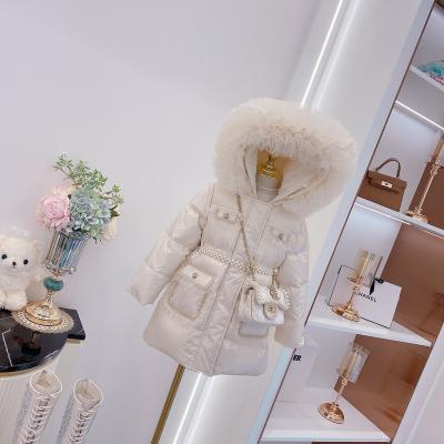 China 3-13y Waterproof Kids Soft Winter Coat Teens Thicken White Duck Down Coat With Peal Belt Girls Stripper Jacket for sale