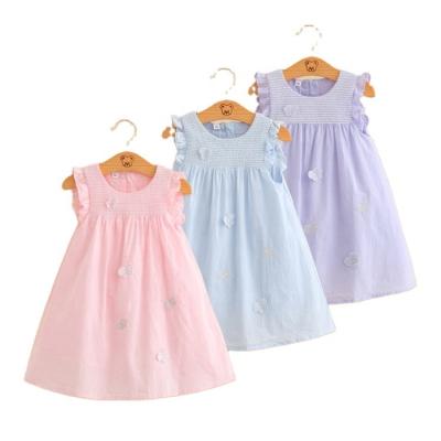 China Breathable Children Clothing Dress Appliques Pink Purple Kids Baby Boutique Girls Smoking Dress for sale