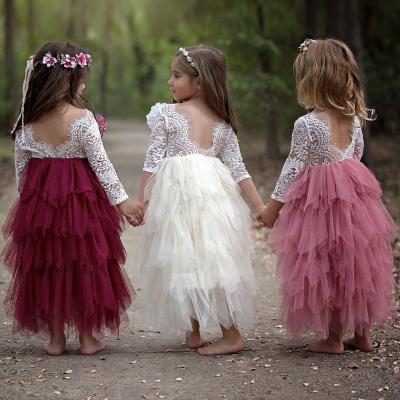 China 2021 Breathable Princess Flower Lace Back White Tulle Straight Party Tutu Girls Wedding Dresses for sale