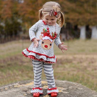 China Casual Baby Clothes Kids Boutique Clothing Set Kids Designer Applique Clothes Fall Outfits Christmas Girls Dress Sets for sale