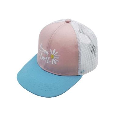 China Custom Made COMMON Rose And Blue Fashion Flower Embroidery Velvet Mesh Baseball Trucker Logo Hat Hat With Net for sale