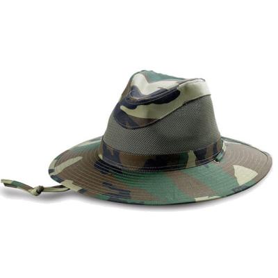 China Wholesale Custom Sunscreen Logo Fisherman Safari Hiking Unisex Camouflage Bucket Hat With String for sale