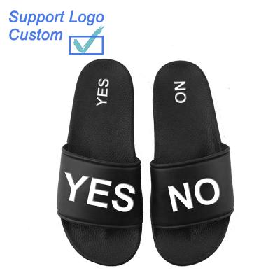 China New Design Waterproof Fashion Plus Slide Sandal Mens Embossed Slides OEM Logo Low Moq Custom Logo Slippers PVC for sale