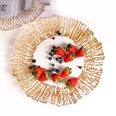 China Beautiful Antique Gold Wholesale Disposable Rim Glass Charger Plates Sunflower for sale