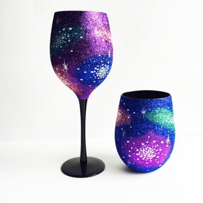 China Special Shape Handcraft Shiny Glitter Novelty Wine Glass Fancy Decoration for sale