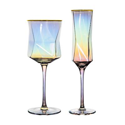 China Special Shaped Ion Plating Rainbow Special Colored Champagne Wine Glass for sale