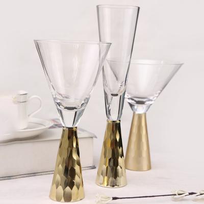 China Special Shaped Base Wine Glass Gold Stem Champagne Centerpiece Dimpled Decoration for sale