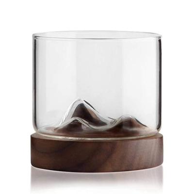 China Glass Tumbler Wooden Base Luxury Creative Whiskey Rock Borosilicate Glass Mountain Base for sale