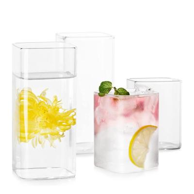 China Square Bar Lead Free Elegant Borosilicate 8oz/13oz Clear Slim Square Drinking Glass Custom Tumbler for sale