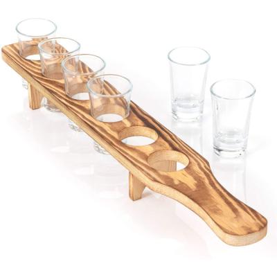 China Unique lead-free display and storage set 6 shot glasses with wood holder for drinking for sale