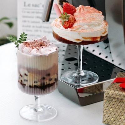 China Custom Wholesale Stocked Disposable Dessert Ice Cream Glass Disposable Stemmed Clear Cup for sale