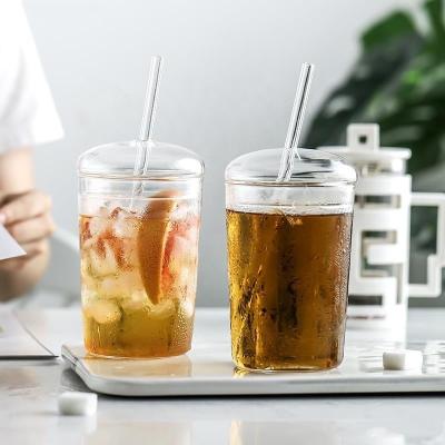 China WITH LID Borosilicate Glass Wholesale Clear Juice Cup Glass Tumbler With Lid And Straw for sale