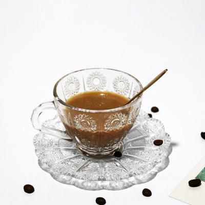 China Retro Patterned Reusable Glass Disposable Classic Coffee Cups And Saucers Set for sale