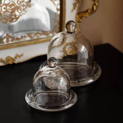 China Small Disposable Wholesale Reusable Clear Glass Cheesecake Holder With Dome Cover for sale