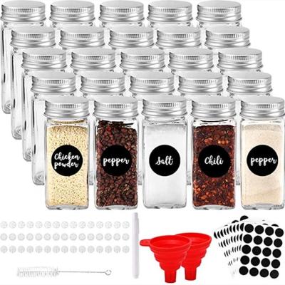 China Sustainable Wholesale 4OZ Square Salt Pepper Shakers Glass Spice Jars With Metal Lid for sale