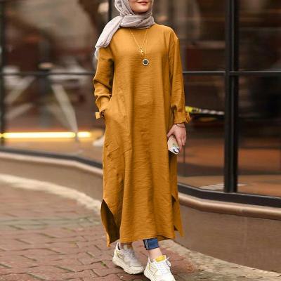 China Elegant Abaya Dress Solid Muslim Abaya Retro A Line Long Dress C9058 for sale