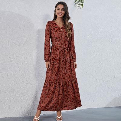 China Autumn new anti-static winter elegant V-neck printed holiday maxi dress for sale