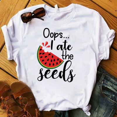 China Anti-wrinkle Cartoon Watermelon T-shirt Letter Printing Shortsleeve Shirt White Women's Fashion CIA T-shirt for sale